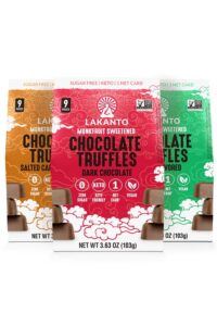 Four boxes of Lakanto chocolate truffles.