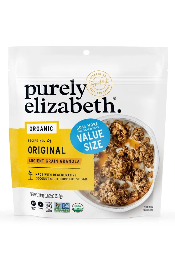 A bag of Purely Elizabeth Organic Granola original flavor.