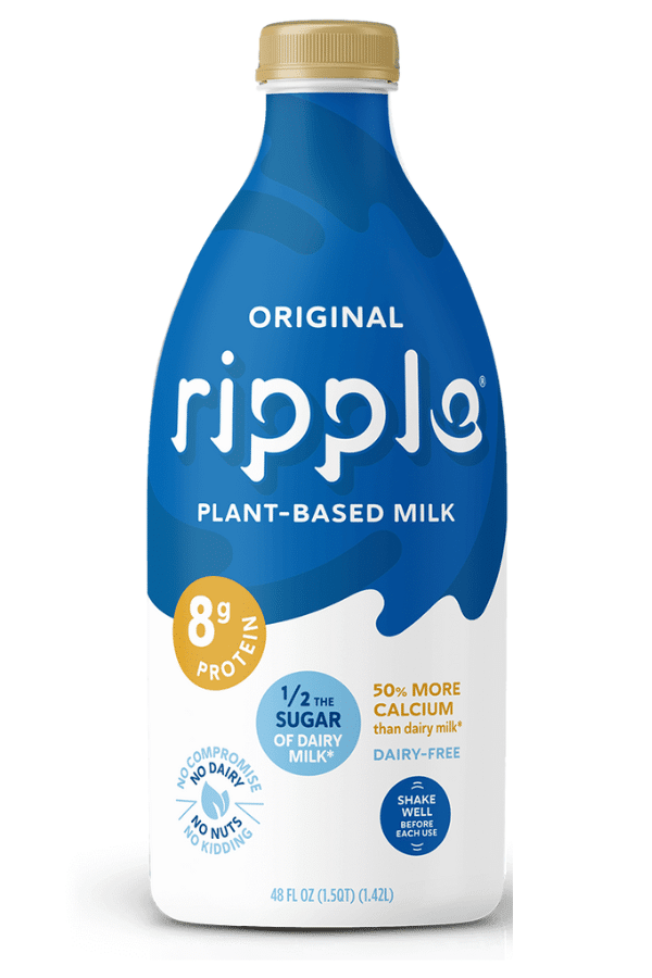 A bottle of original ripple plant based milk.