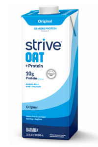 A carton of Strive Oat Barista + Protein milk.