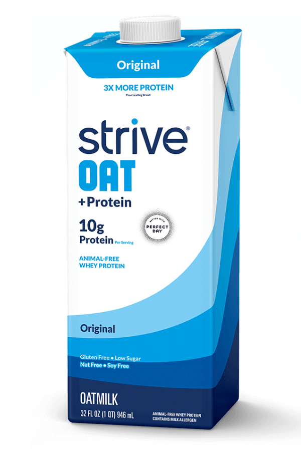 A carton of Strive Oat Barista + Protein milk.