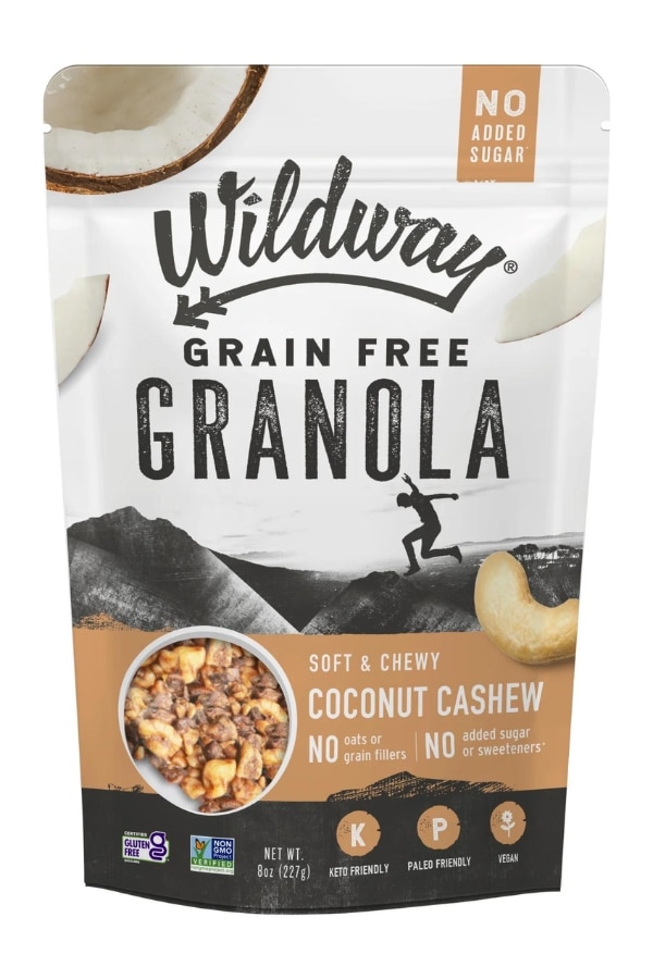 A bag of Wildway Grain Free Granola coconut cashew flavor.