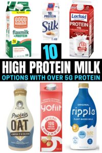 A compilation of six high protein milk options.