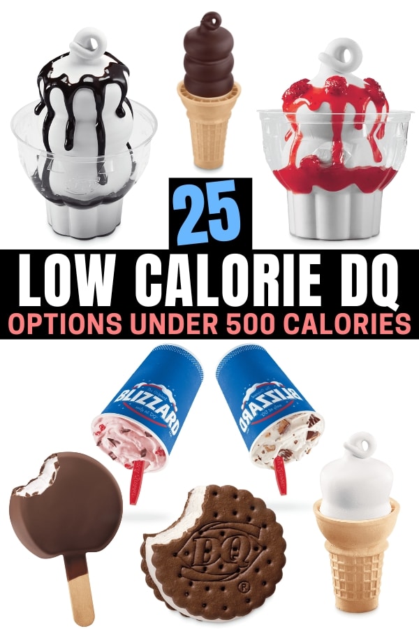 A compilation of low calorie dairy queen options.