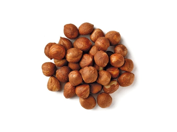 A pile of hazelnuts.