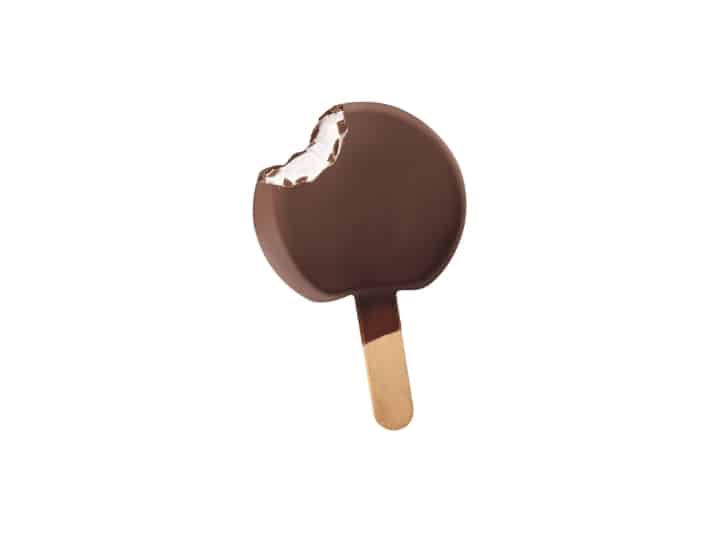 A dairy queen dilly bar with a bite out of the top left.