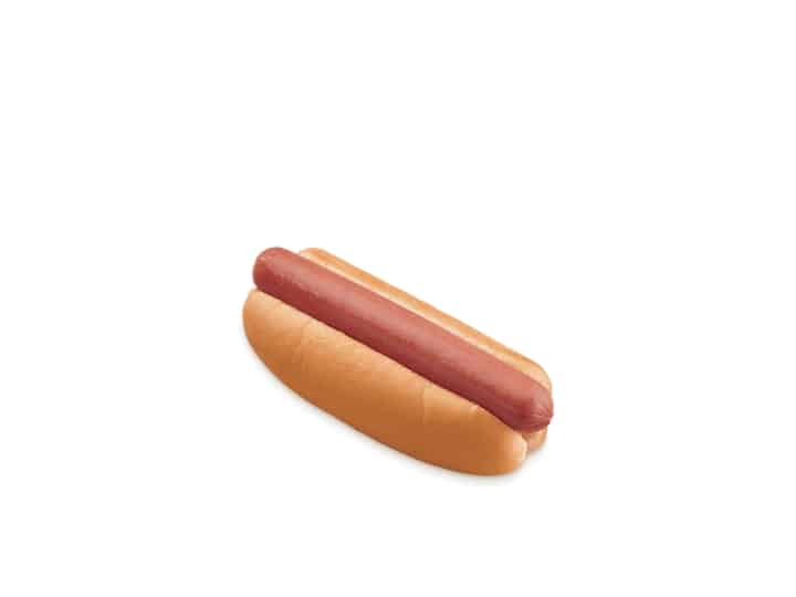 A hot dog in a bun.