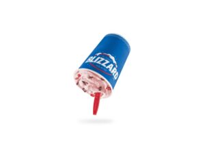 An upside down dairy queen Mini Choco Dipped Strawberry Blizzard.