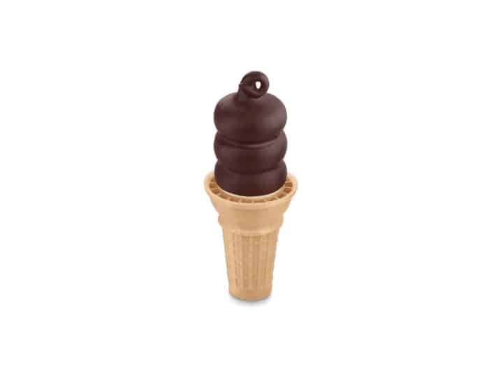 A chocolate dipped vanilla ice cream cone.