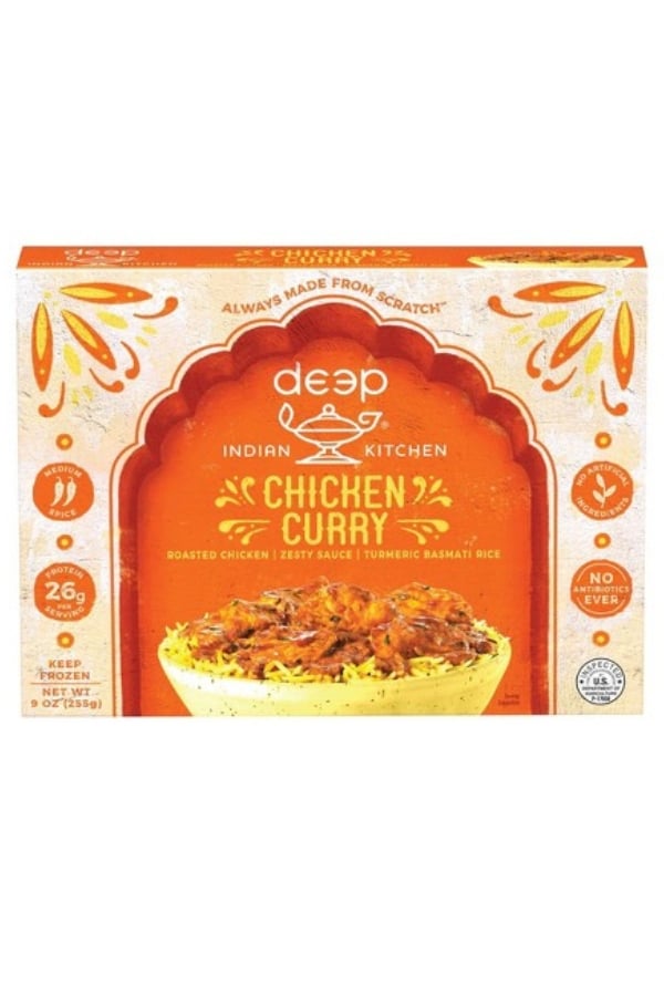 A box of Deep Indian Kitchen Chicken Curry.