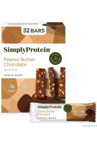 A box of Simply protein bars with a protein bar in front of it.