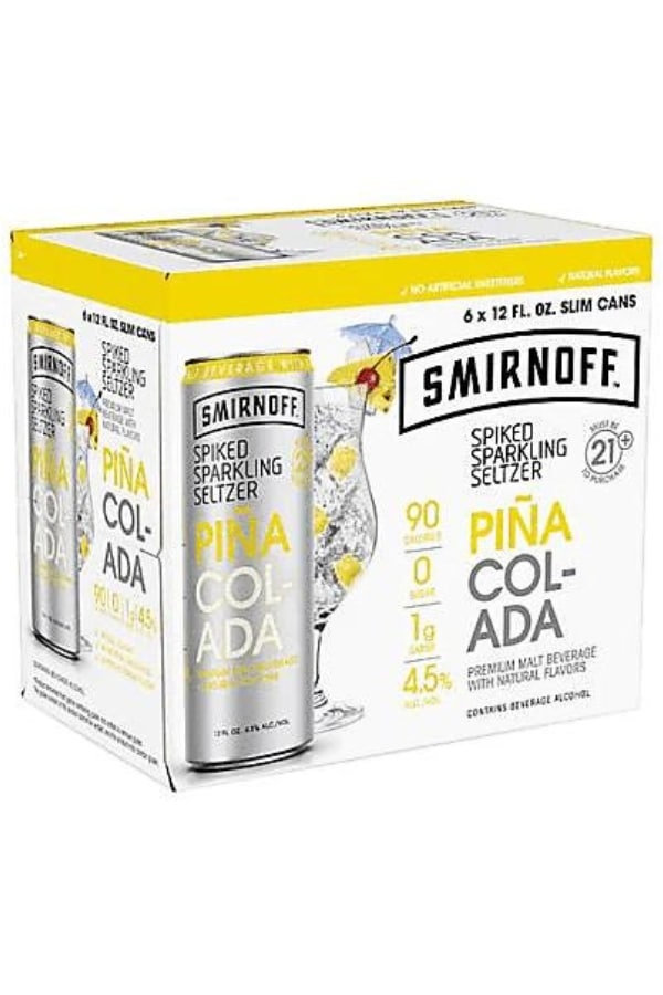 A box of Smirnoff Spiked Seltzer cans.