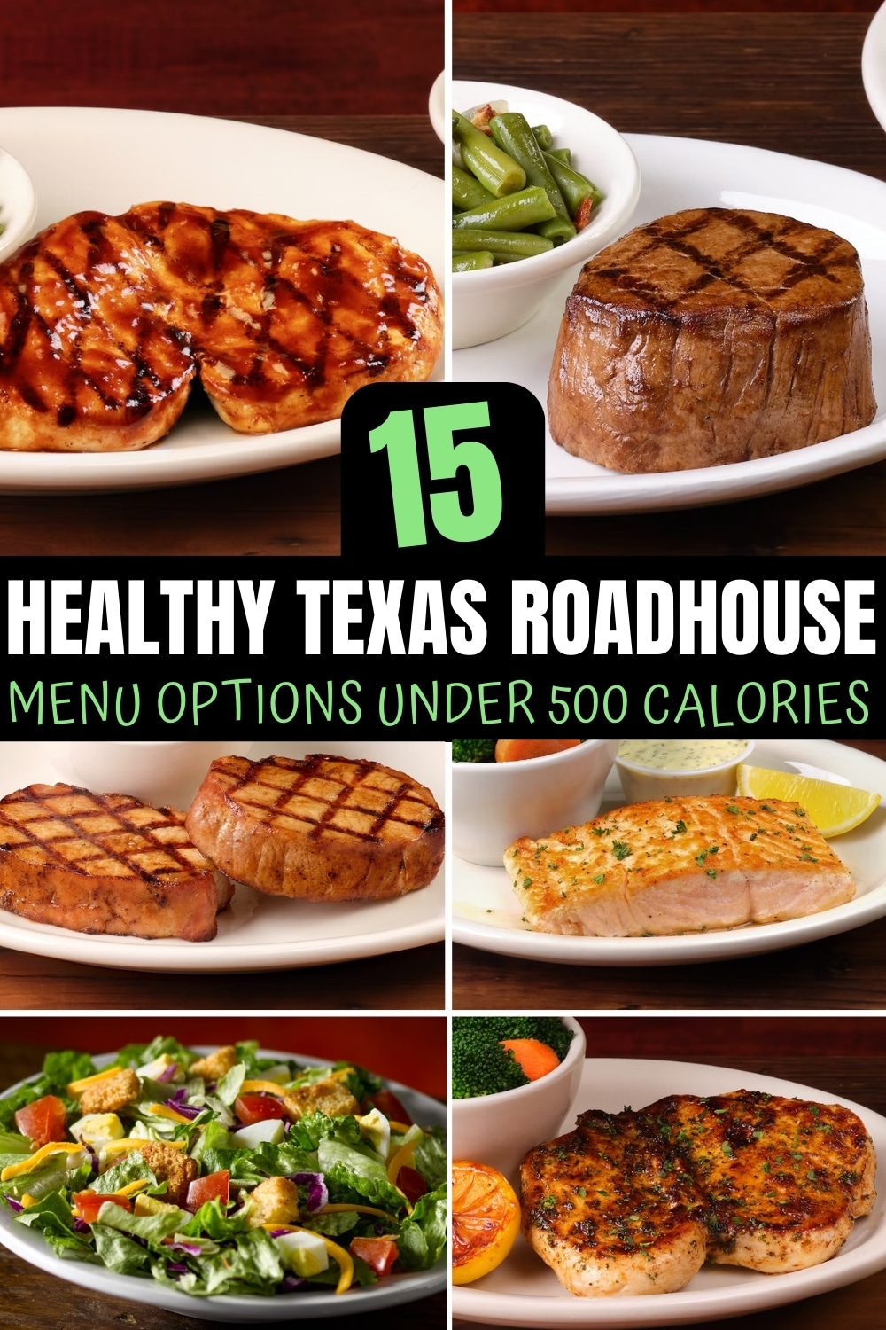 A bunch of Texas Roadhouse healthy options.