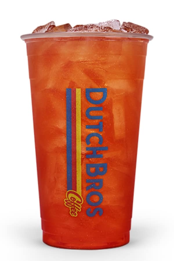 a clear cup of dutch bros double rainbro tea.