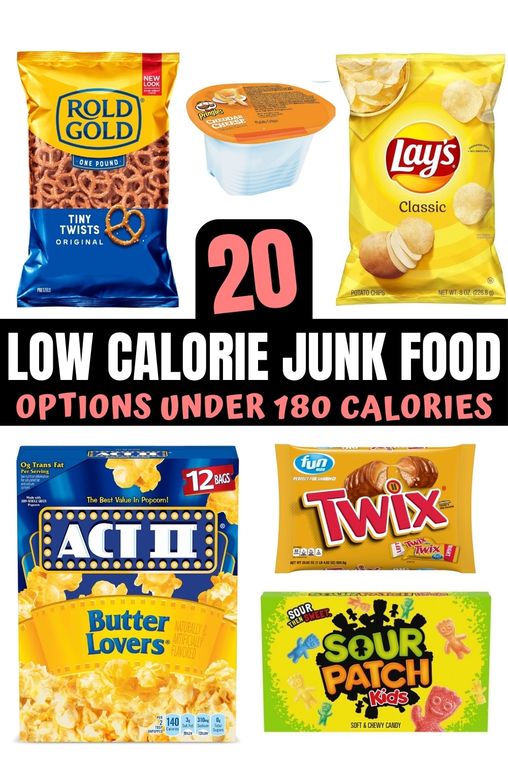 A bunch of low calorie junk food.