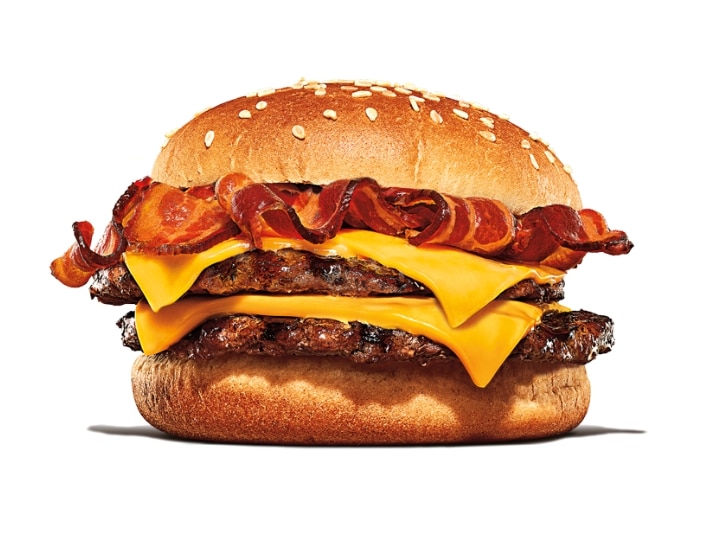 A double cheeseburger with bacon. 