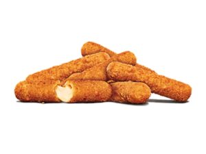 A bunch of mozzarella sticks overlapping one another.
