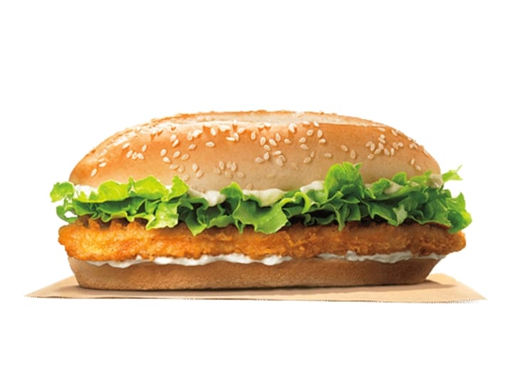 A crispy chicken sandwich with lettuce and mayo.