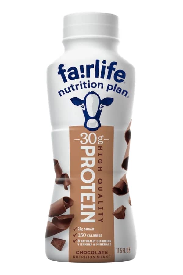 A bottle of Fairlife Nutrition Plan.