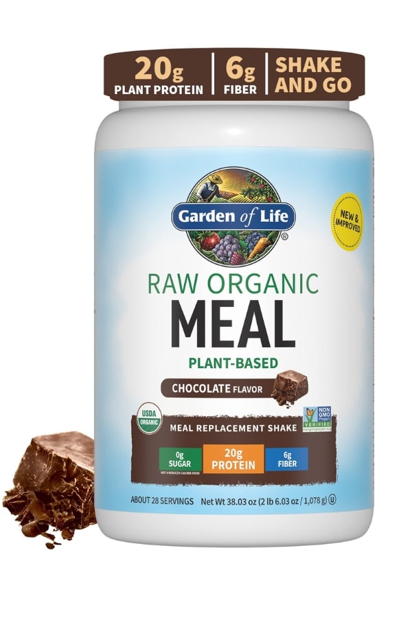 A tub of Garden of Life Raw Organic Meal.