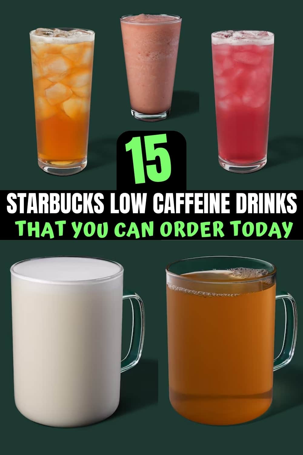 A bunch of starbucks low caffeine drinks.