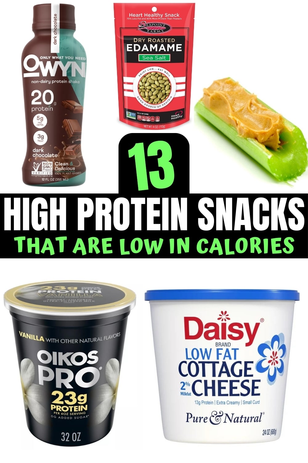 A bunch of low calorie high protein snacks that you can eat.