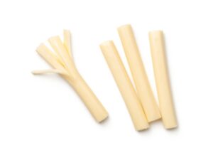 Three pieces of string cheese.