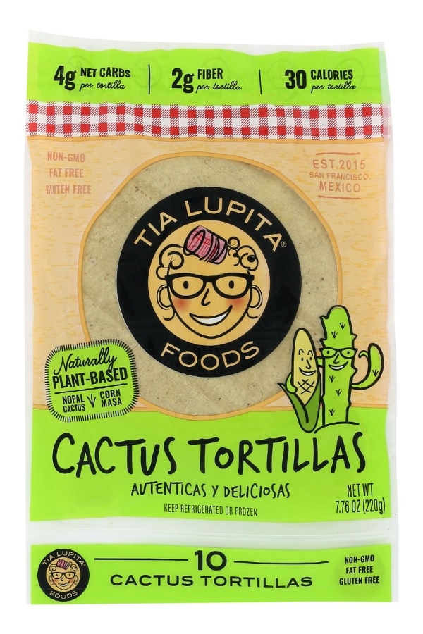 A clear bag of Tia Lupita Cactus Corn Masa Tortillas.