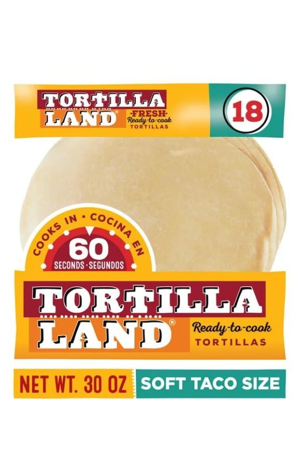 A clear bag of Tortilla Land Fresh Uncooked Tortillas.