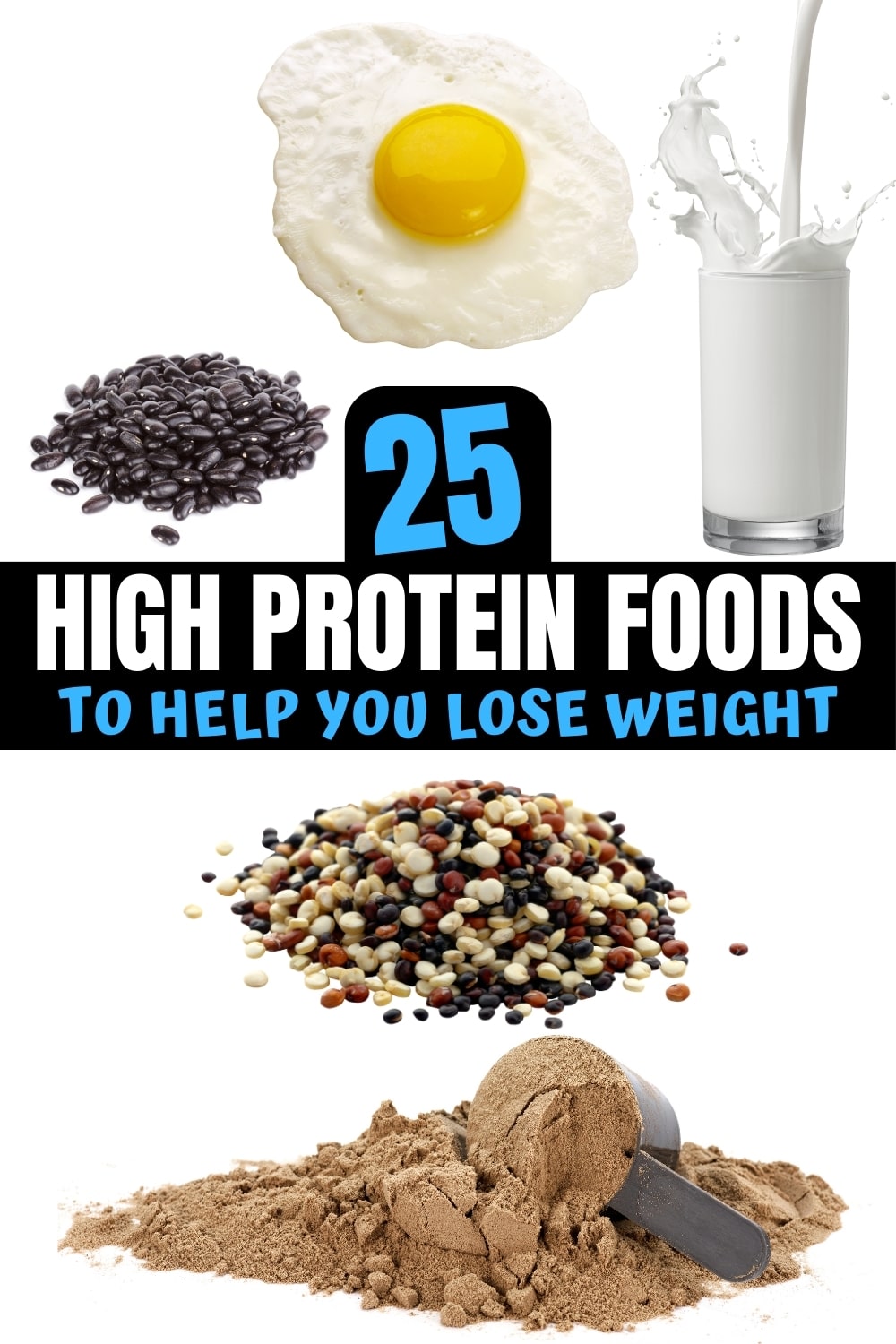 A bunch of high protein foods.