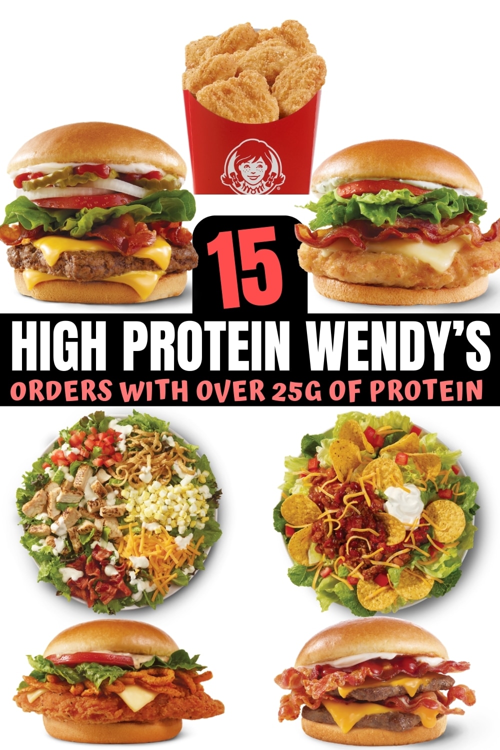 A bunch of wendy's high protein options.