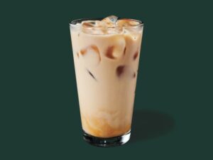 A cup of starbucks Sugar-Free Blonde Vanilla Latte.
