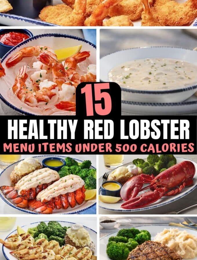 A bunch of healthy red lobster menu items.