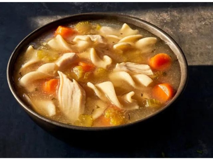 A bowl of chicken noodle soup.