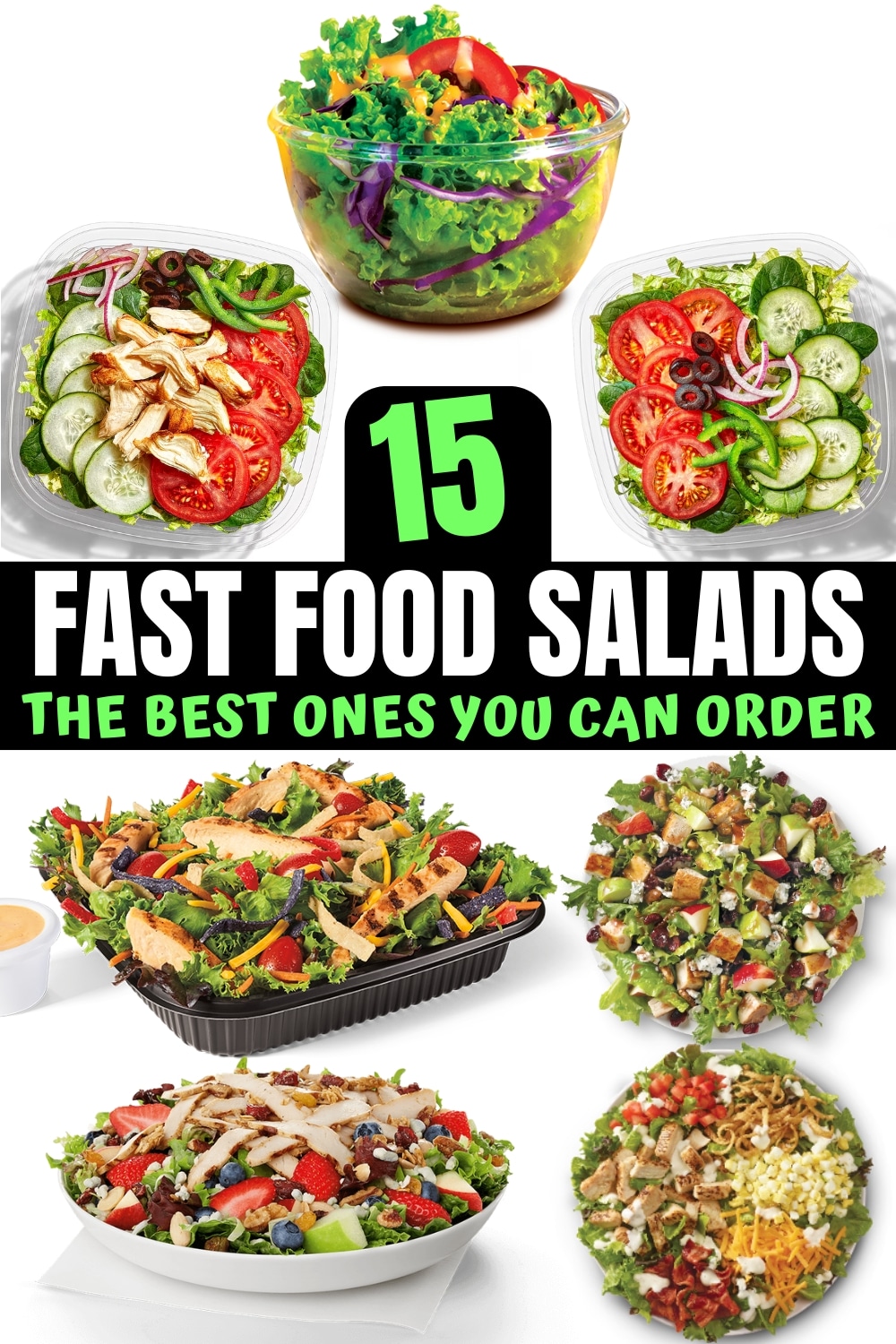 A bunch of fast food salads.