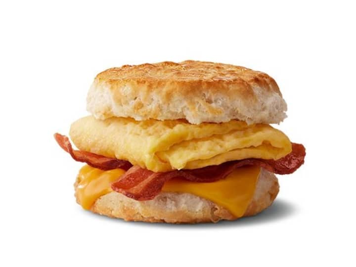 Bacon, egg, and cheese on a biscuit