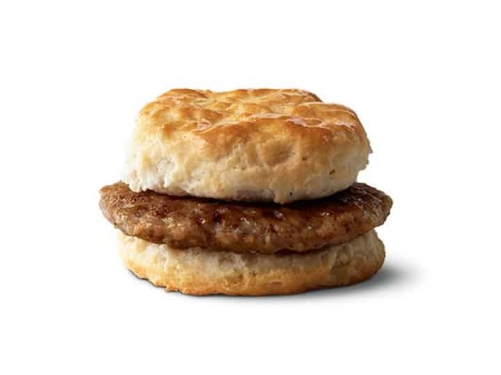 A sausage patty on a biscuit.