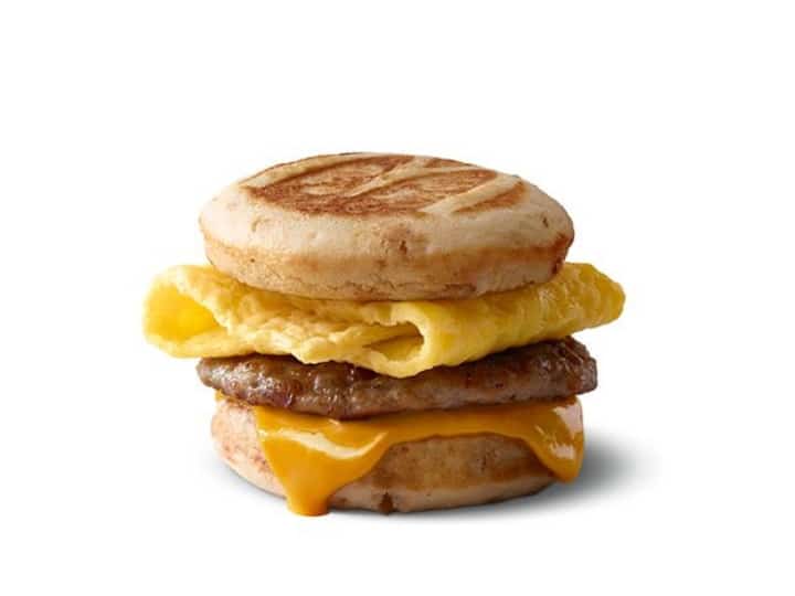 Sausage, egg, and cheese, and a sandwich between pancakes