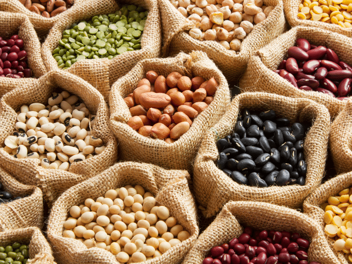 A bunch of bags of lentils.