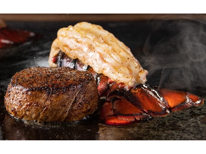 A lobster tail and a filet of steak.