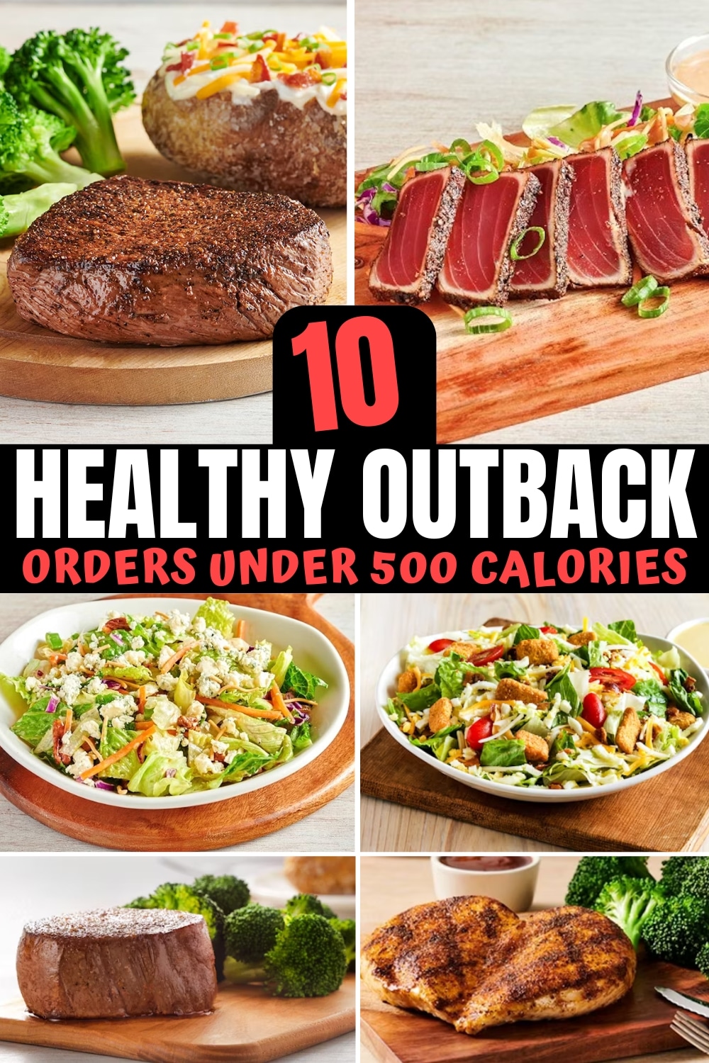 A bunch of outback healthy menu items.