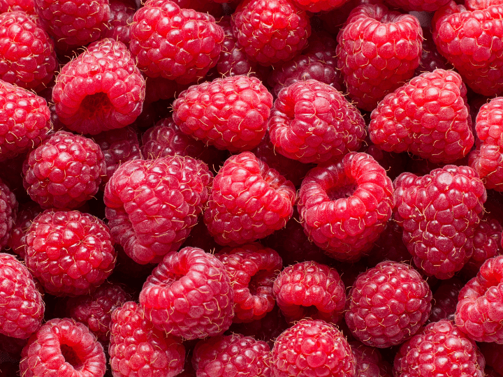 A bunch of raspberries.