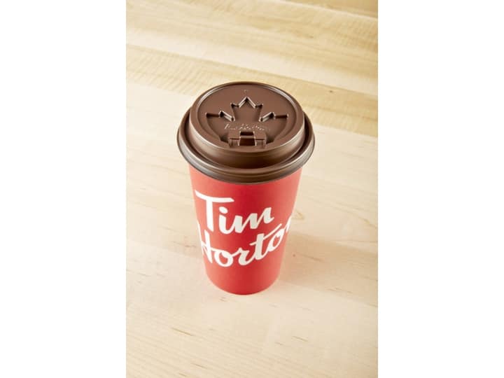 A cup of Tim Hortons coffee.