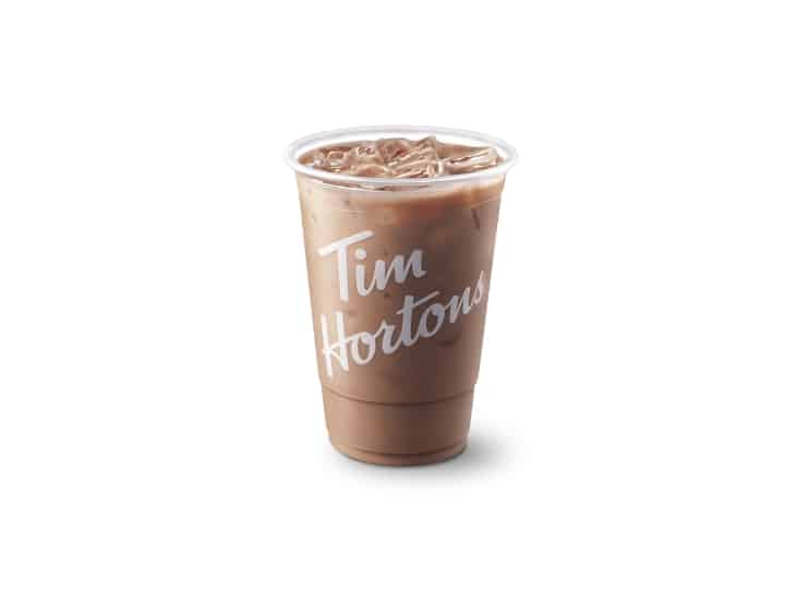 A cup of tim hortons coffee mocha.