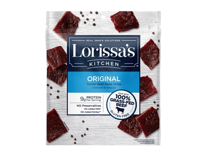 A bag of Lorissa's Kitchen Beef Jerky.