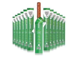 A bunch of Mission Meat Sticks lined up next to one another.