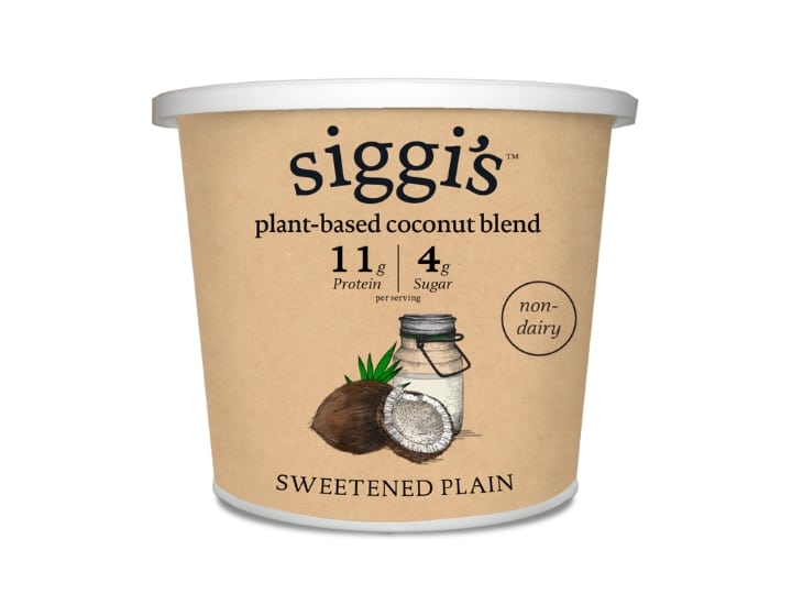 A container of Siggi's coconut blend yogurt.