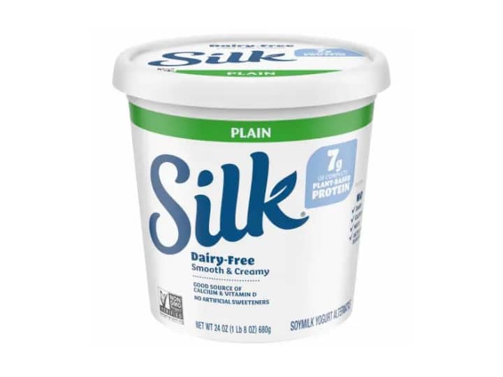 A container of Silks dairy free yogurt.