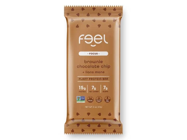 A Feel protein bar inside of its packaging.