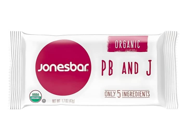 A Jonesbar protein bar inside of its packaging.